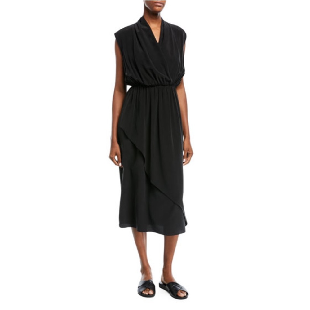 Vince Draped Sleeveless Cross-Front Midi Dress